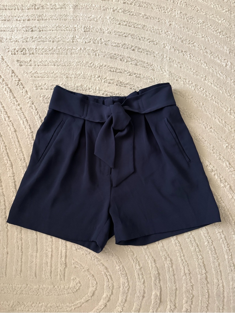 H&M Navy High-Waist Tie Waist Shorts